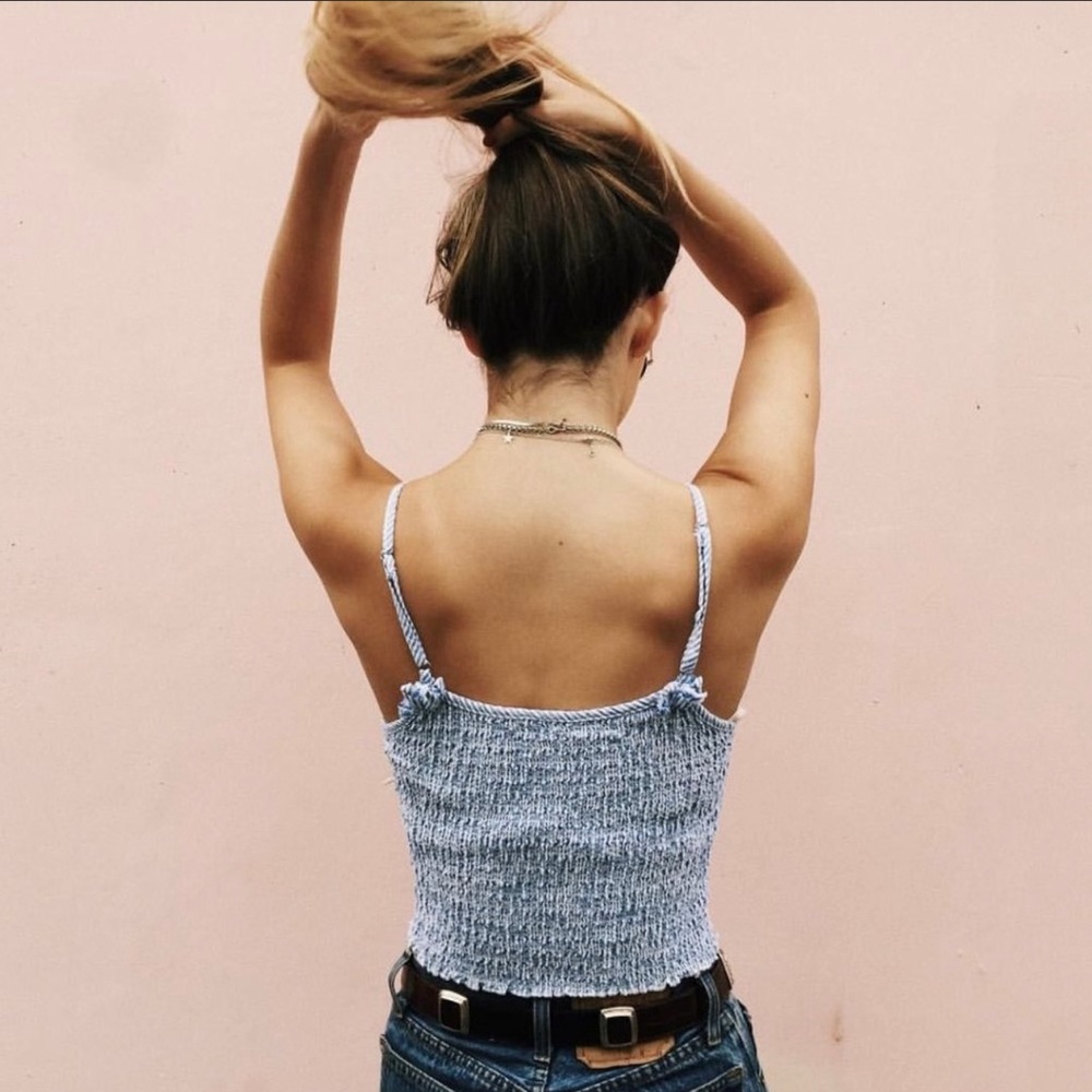 Brandy Melville Izzy smocked blue white tank OS - Picture 2 of 7
